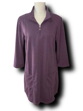Northstyle Women's Quarter Zip Ponte Knit Tunic Dress in Dusty Purple